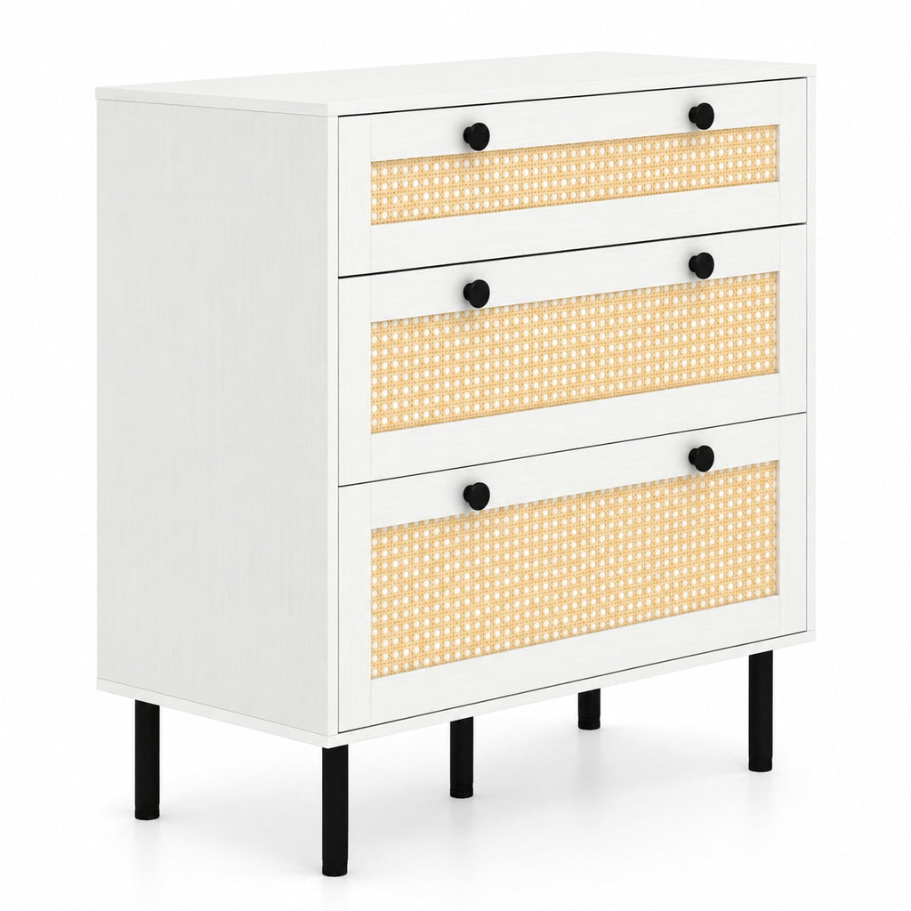 Airfind 3-Drawer Rattan Nightstand Boho Chest of Drawers for Bedroom, 66 lbs Capacity, Engineered Wood MDF Metal Frame, 29.5 x 14 x 31 Footprint