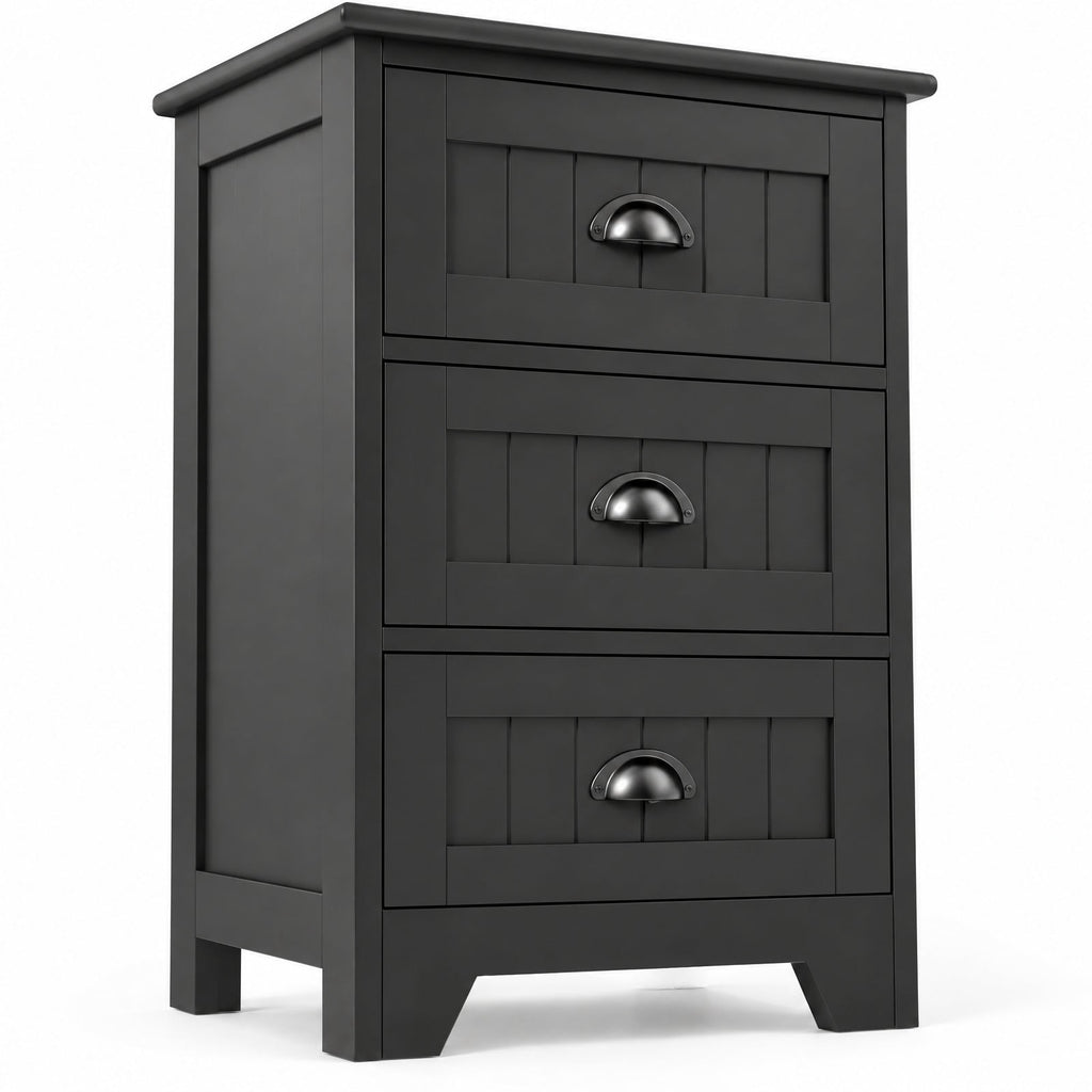 Airfind 3 Drawers End Storage Wood Side Nightstand, 88 lbs Capacity, P2 MDF Frame, 18 x 12 x 27 Footprint, Black