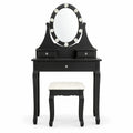 Airfind 3 Drawers Lighted Mirror Vanity Dressing Table Stool Set, Pine PE plastic MDF Frame, 30 Inch x 16 Inch x 55 Inch (L x W x H) The Footprint, Black