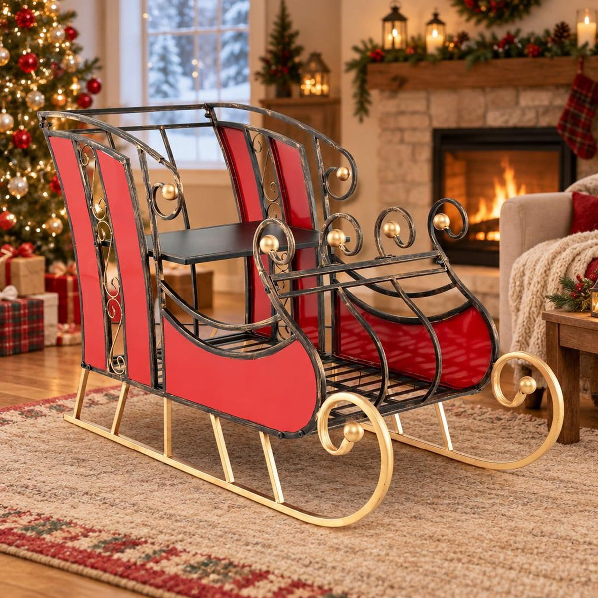 Airfind 3 FT Christmas Metal Sleigh Decoration Santa Sleigh with 2, 37 x 16 x 23Net Weight 17 lbsWeight Footprint