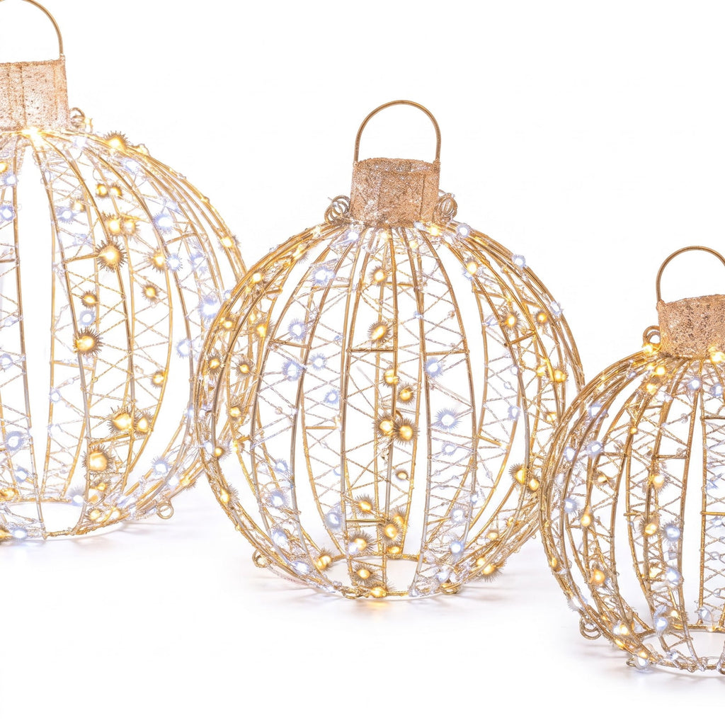 Airfind 3 Pack Christmas LED Light Balls with Cable Ties and 6 Stakes, Iron, 20.47 x 20.47 x 23.62 inch, Gold for Home, Patio and Everyday Use