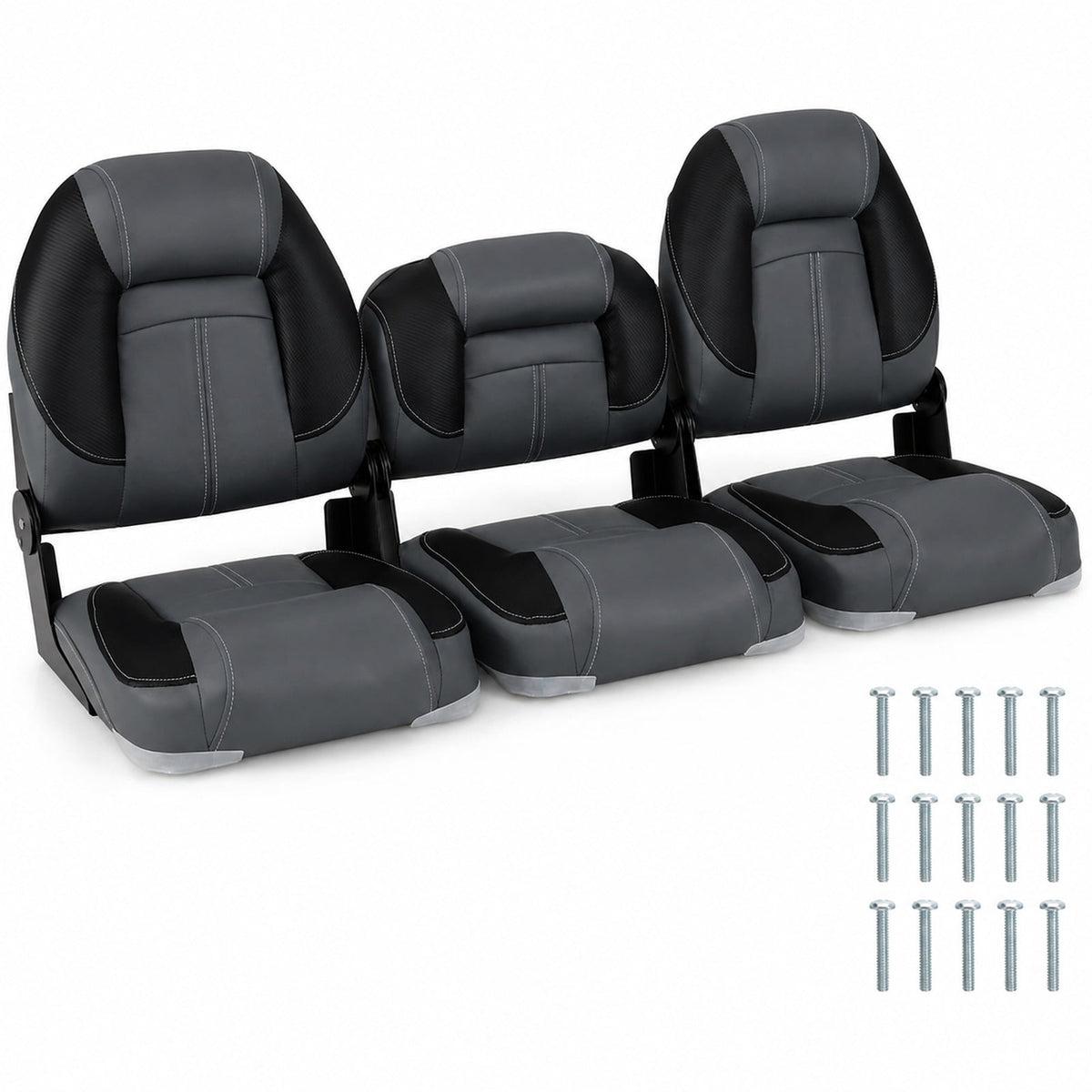 Airfind 3 Pack Folding Boat Seats with High Back and Low Back Chairs and 28D Sponge Padding for Fishing Boats and Marine Cabin Seating, Black