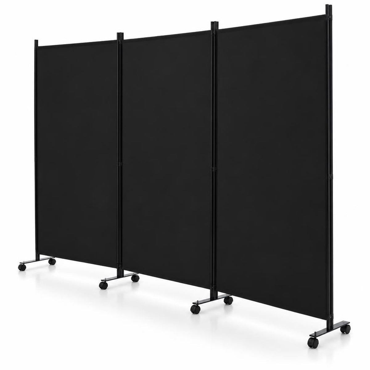 Airfind 3 Panel Folding Room Divider with Lockable Wheels, Metal Polyester Fabric Tiled Frame, 103 x 12 x 71 Footprint, Black