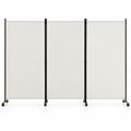 Airfind 3 Panel Folding Room Divider with Lockable Wheels, Metal Polyester Fabric Tiled Frame, 103 x 12 x 71 Footprint, White