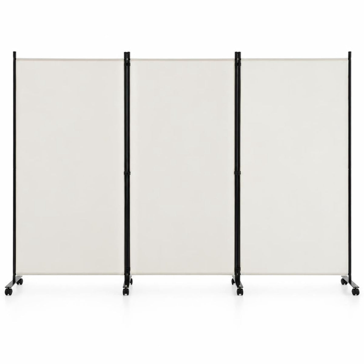 Airfind 3 Panel Folding Room Divider with Lockable Wheels, Metal Polyester Fabric Tiled Frame, 103 x 12 x 71 Footprint, White