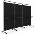 Airfind 3-Panel Room Divider with Shelves 6 FT Tall Folding Privacy Screen with Lockable Wheels, Polyester Fabric Metal Frame, Black