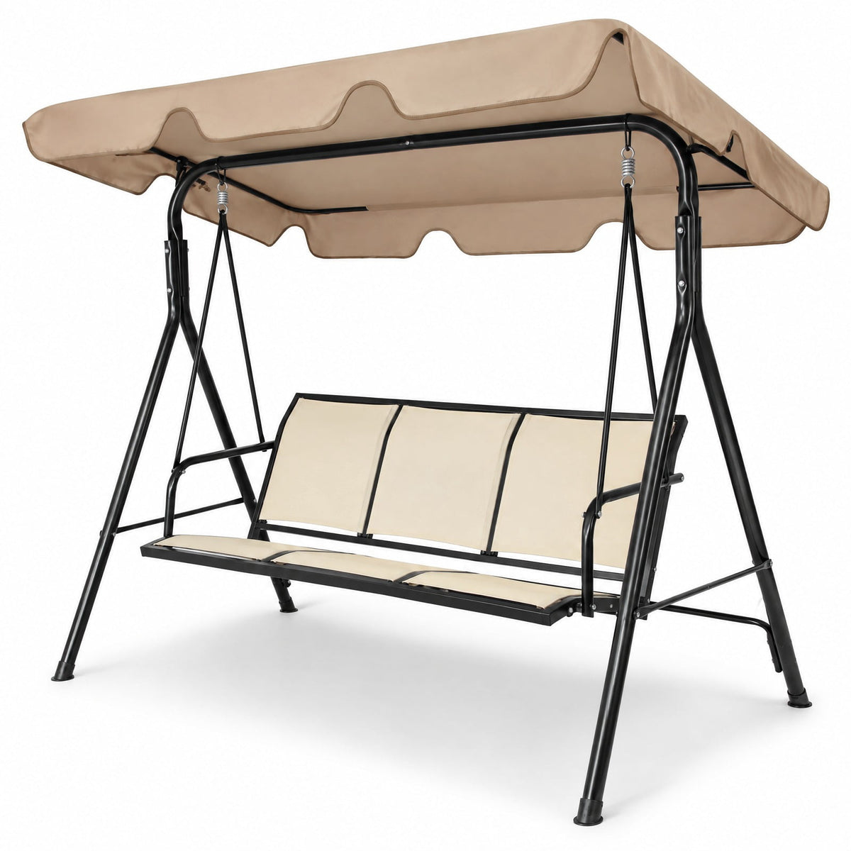 Airfind 3 Person Steel Frame Patio Swing with Polyester Angle and Adjustable Canopy, 550 lbs Capacity, Steel textile fiber polyester Frame, Brown