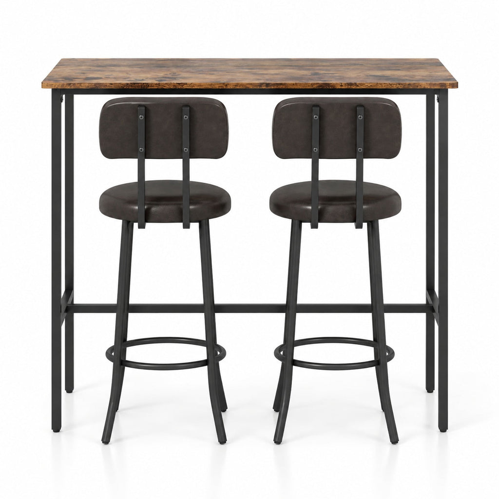 Airfind 3-Piece Industrial Bar Table Set with 2 Upholstered Stools and Footrests for Dining Room, 220 lbs Capacity, 40 × 16 × 36 Footprint, Brown