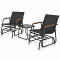 Airfind 3-Piece Outdoor Glider Bistro Set with Tempered Glass Top and Metal Frame, 22 x 18Weight Footprint, Black