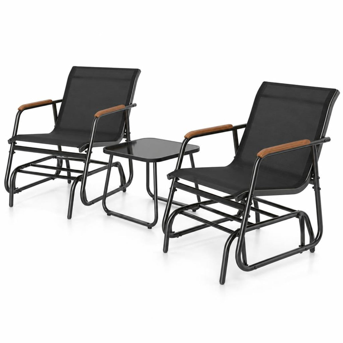 Airfind 3-Piece Outdoor Glider Bistro Set with Tempered Glass Top and Metal Frame, 22 x 18Weight Footprint, Black