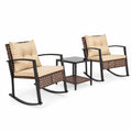 Airfind 3-Piece Outdoor Rocking Chair Set, 100 lbs Capacity, PE Rattan Metal Glass Polyester Non-woven Fabric Sponge Frame, Brown