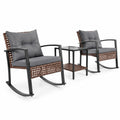 Airfind 3-Piece Outdoor Rocking Chair Set, 100 lbs Capacity, PE Rattan Metal Glass Polyester Non-woven Fabric Sponge Frame, Gray