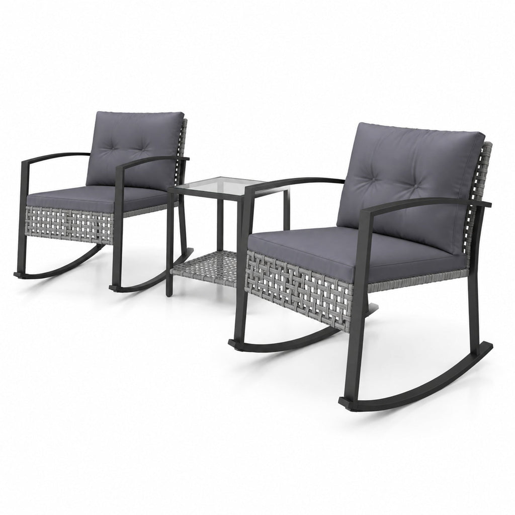 Airfind 3-Piece Outdoor Rocking Chair Set for Garden, 100 lbs Capacity, 28.5 x 22.5 x 31 Footprint, Gray