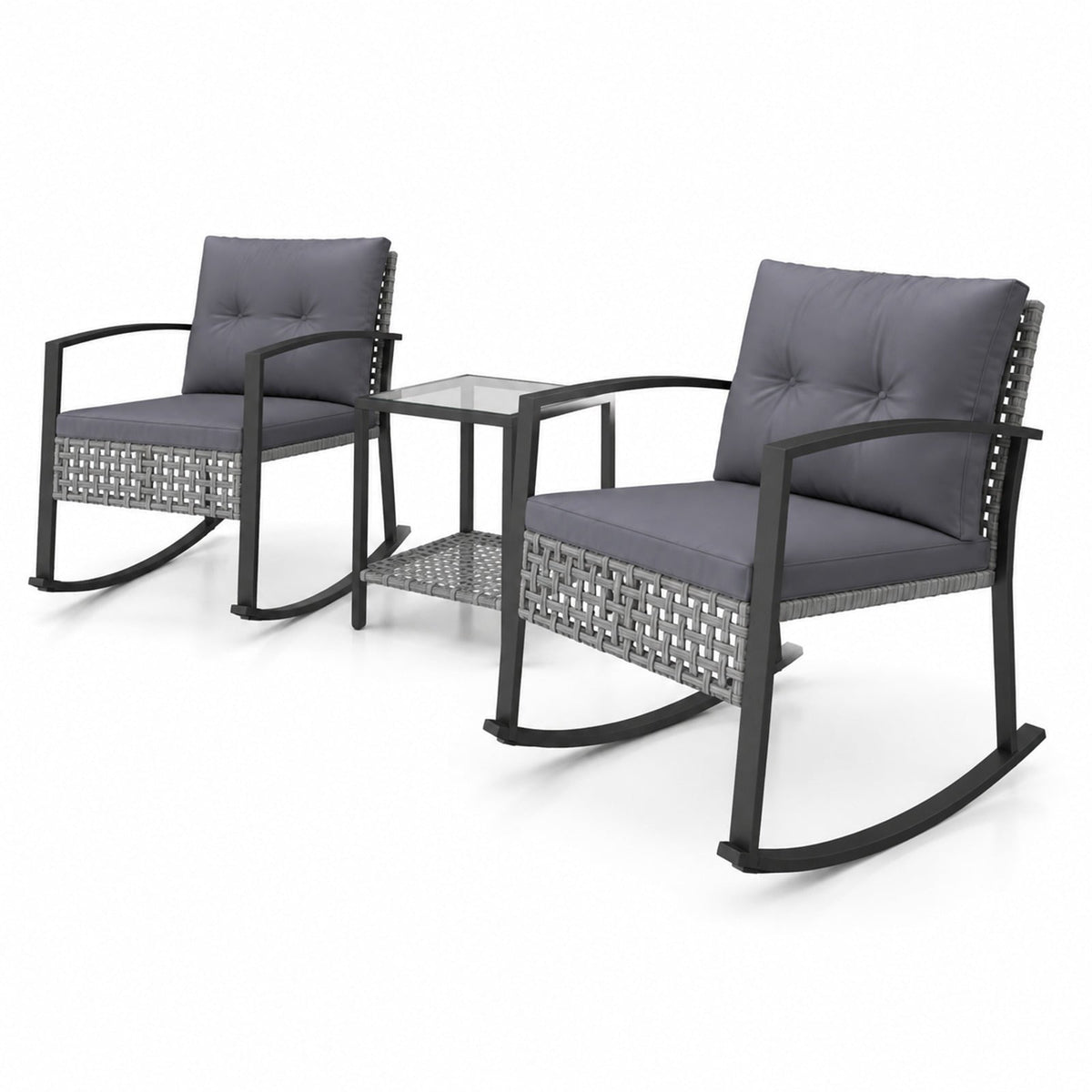 Airfind 3-Piece Outdoor Rocking Chair Set for Garden, 100 lbs Capacity, 28.5 x 22.5 x 31 Footprint, Gray