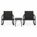 Airfind 3 Piece Patio Rocking Bistro Set with Tempered Glass Coffee Table and Armrests for Porch, Rocking Chair 330 lbs Capacity, Black