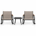 Airfind 3 Piece Patio Rocking Bistro Set with Tempered Glass Coffee Table and Armrests for Porch, Rocking Chair 330 lbs Capacity, Brown