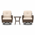 Airfind 3 Piece Patio Swivel Rocker Set with Tempered Glass Side Table and Thick Cushions, Seat 400 lbs Capacity, 33.5 x 29 x 35 Footprint, Brown