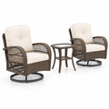 AIRFIND Patio Swivel Rocker Set of 3 with Cushioned Chairs, Tempered Glass Side Table and Metal Frame, 400 lb Chair Capacity, White