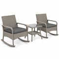 Airfind 3-Piece Wicker Rocking Bistro Set with Cushions for Garden Backyard Porch, of Chair 400 lbs Total Capacity, PE Rattan Frame, Gray