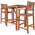 Airfind 3 Pieces Acacia Wood Patio Bar Set with Sunflower Patterned Backrest, Acacia Wood Frame, 21.5 x 19.5 x 47 Footprint, Wood