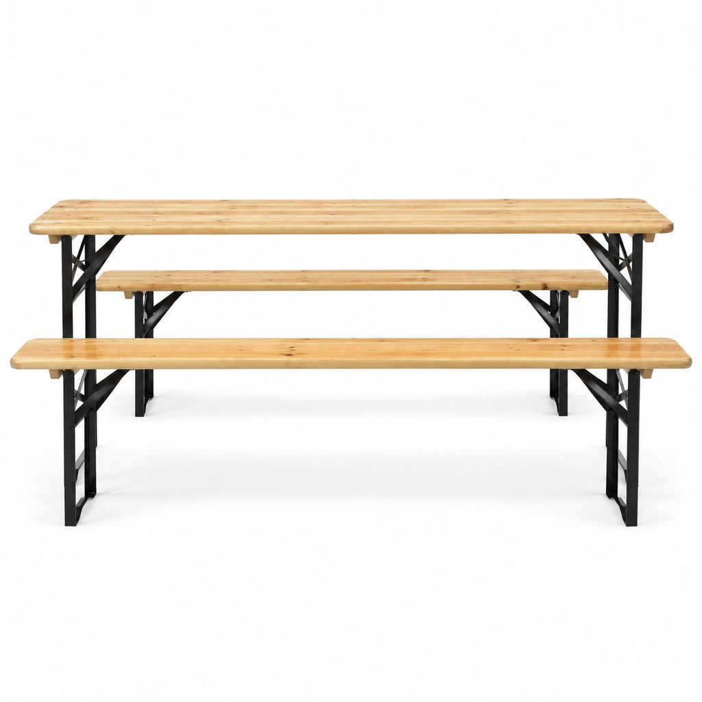 Airfind 3 Pieces Folding Wooden Picnic Table Bench Set, 660 lbs Capacity, Iron Fir Wood Frame, 70 x 18 x 29.5 Footprint