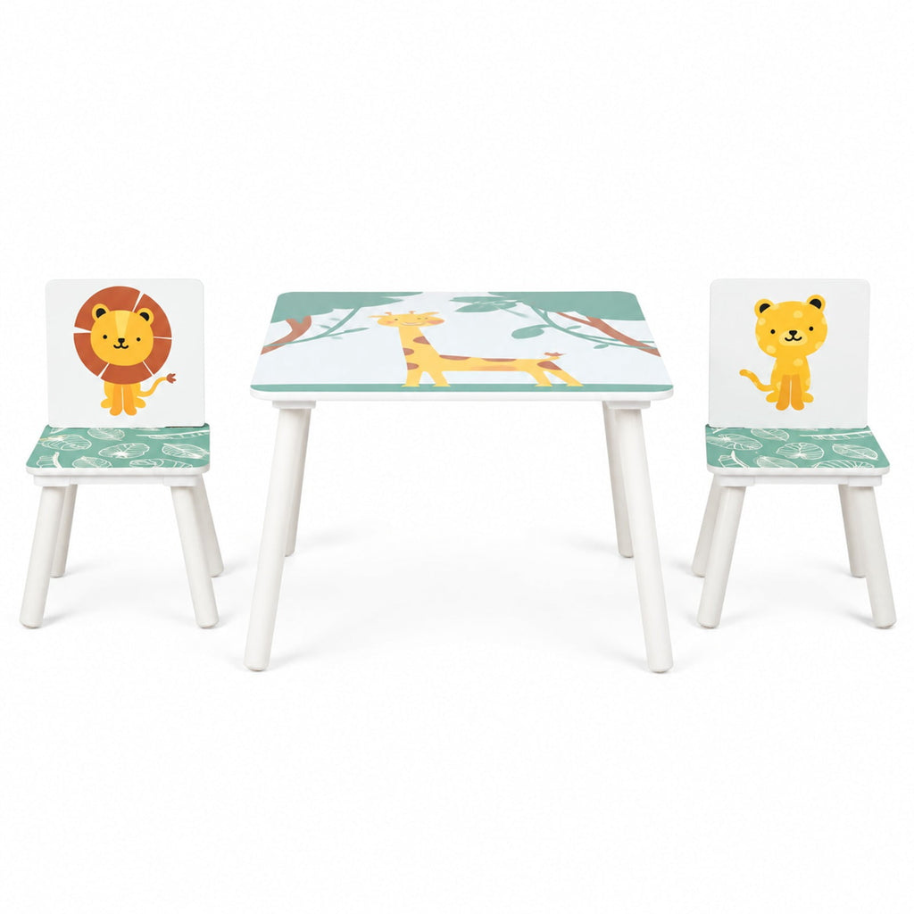 Airfind 3 Pieces Kids Table and Chairs Set with Animal Patterns for Aged 3-6 Years Old, 44 lbs Capacity, Pine Wood, for 3-6 Years Old