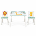 Airfind 3 Pieces Kids Table and Chairs Set with Animal Patterns for Aged 3-6 Years Old, 44 lbs Capacity, Pine Wood, for 3-6 Years Old