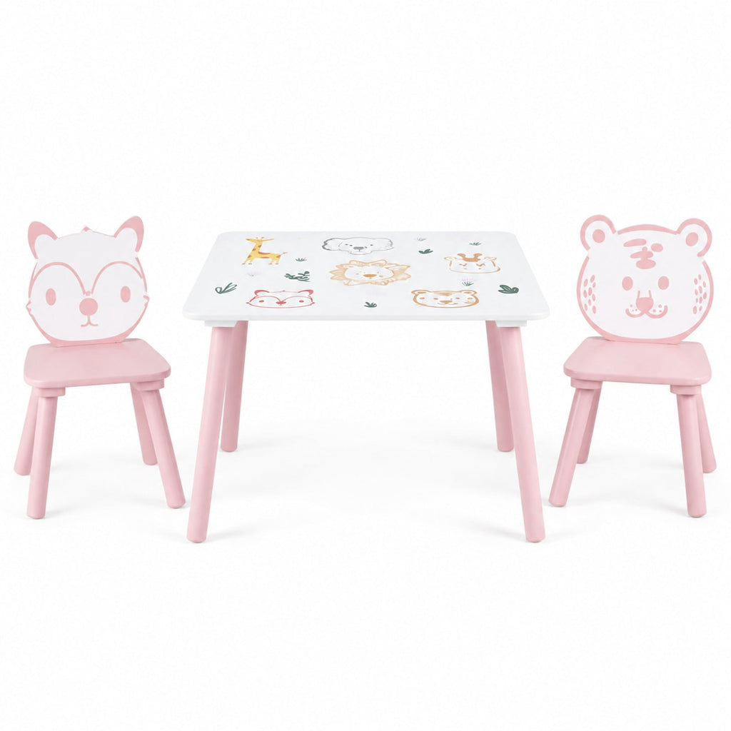 Airfind 3 Pieces Kids Table and Chairs Set with Animal Patterns for Kids, 44 lbs Capacity, Pine Wood Frame, for 3-6 Years Old
