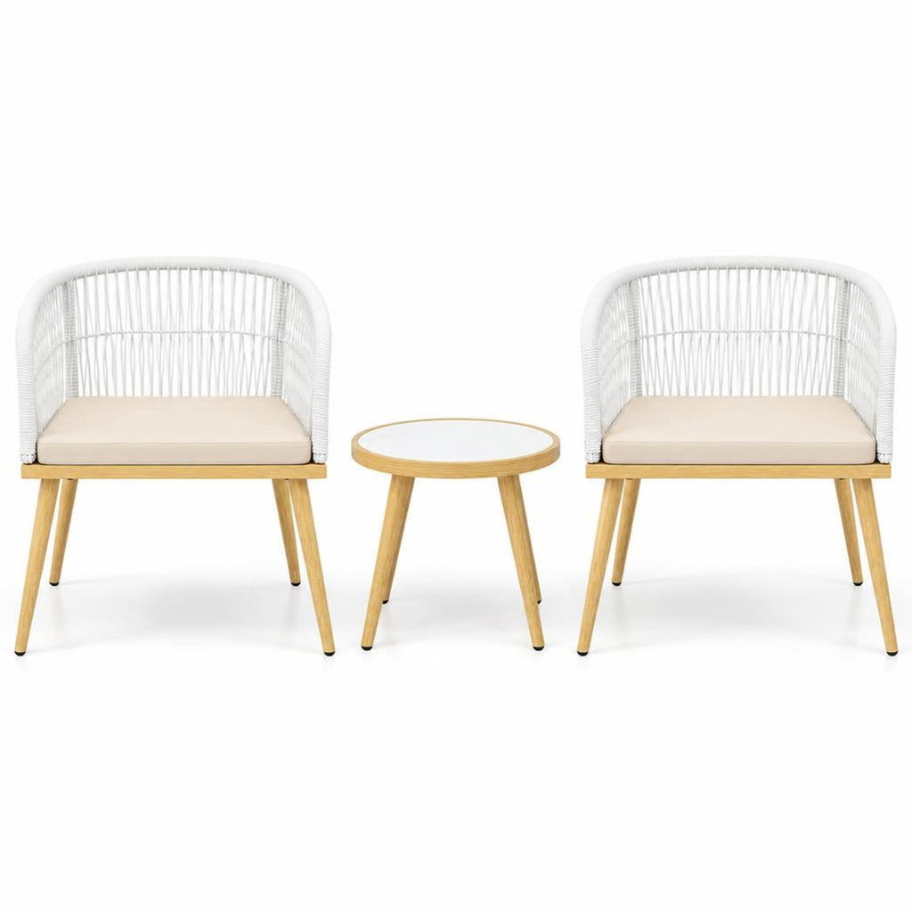 Airfind 3 Pieces Outdoor Bistro PE Wicker Conversation Furniture Set, 100 lbs Capacity, 18 x 16 Footprint, White
