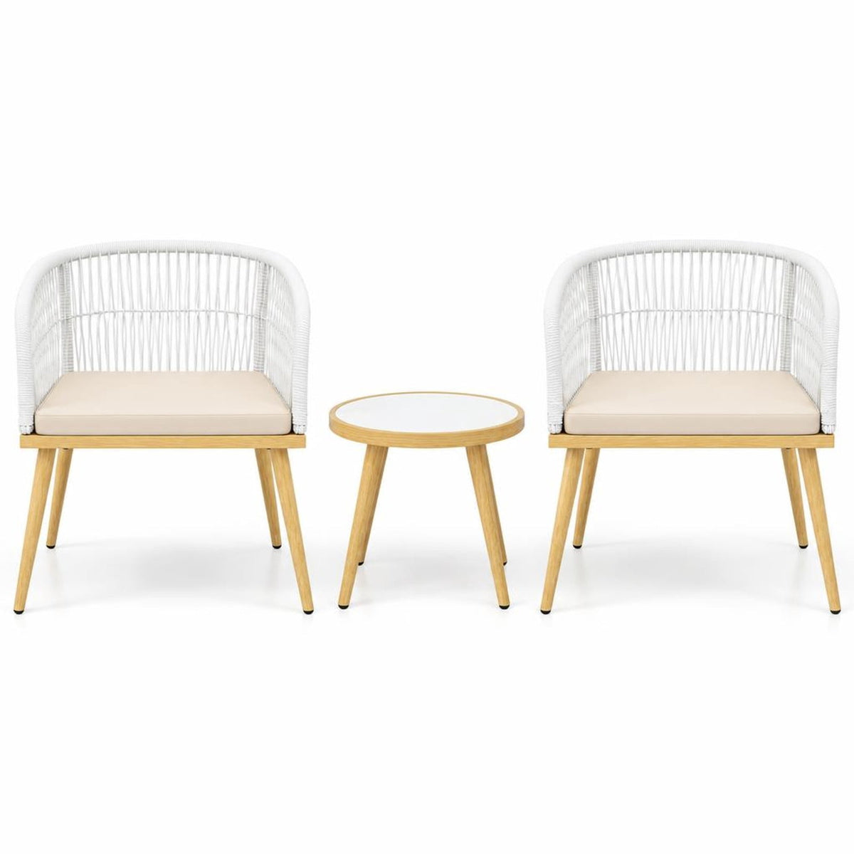 Airfind 3 Pieces Outdoor Bistro PE Wicker Conversation Furniture Set, 100 lbs Capacity, 18 x 16 Footprint, White