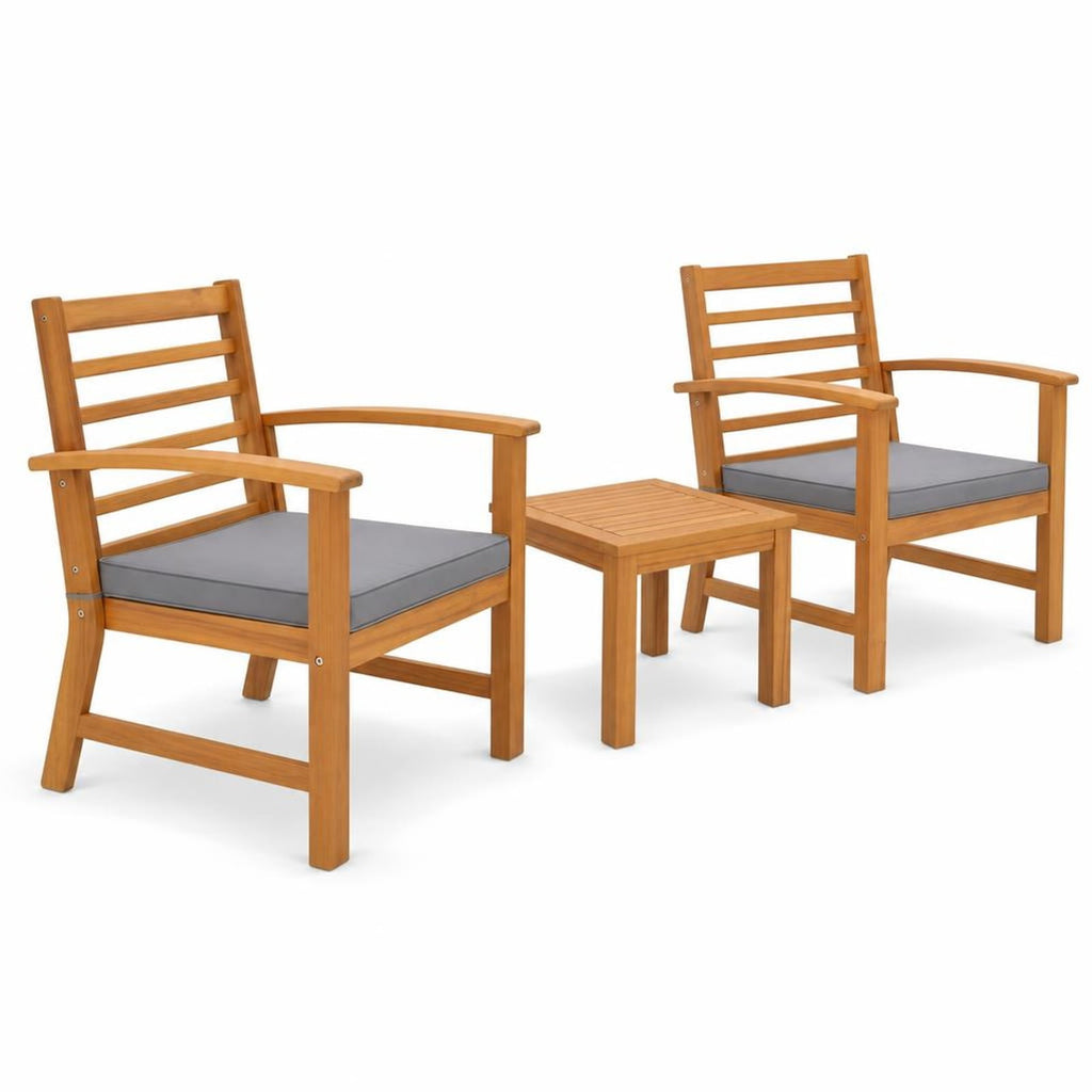 Airfind 3 Pieces Outdoor Furniture Set with Soft Seat Cushions, Chair 400 lbs Capacity, Acacia Wood Sponge Polyester Frame, Gray
