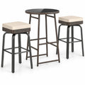Airfind 3 Pieces Outdoor Swivel Bar Set PE Rattan Bar Height Table with 2 Chairs, PE Rattan Metal Tempered Glass Polyester Sponge Frame, White