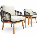 Airfind 3 Pieces Patio Furniture Set with Cushioned Chairs and Tempered Glass Side Table, 19 x 19.5 Footprint, Black