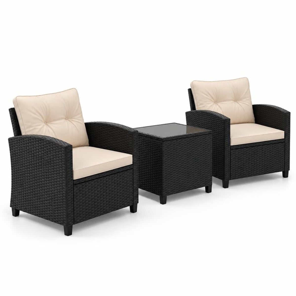 Airfind 3 Pieces Patio Furniture Set with Tempered Glass Coffee Table, 400 lbs Capacity, PE Rattan Metal Tempered Glass Polyester Sponge Frame