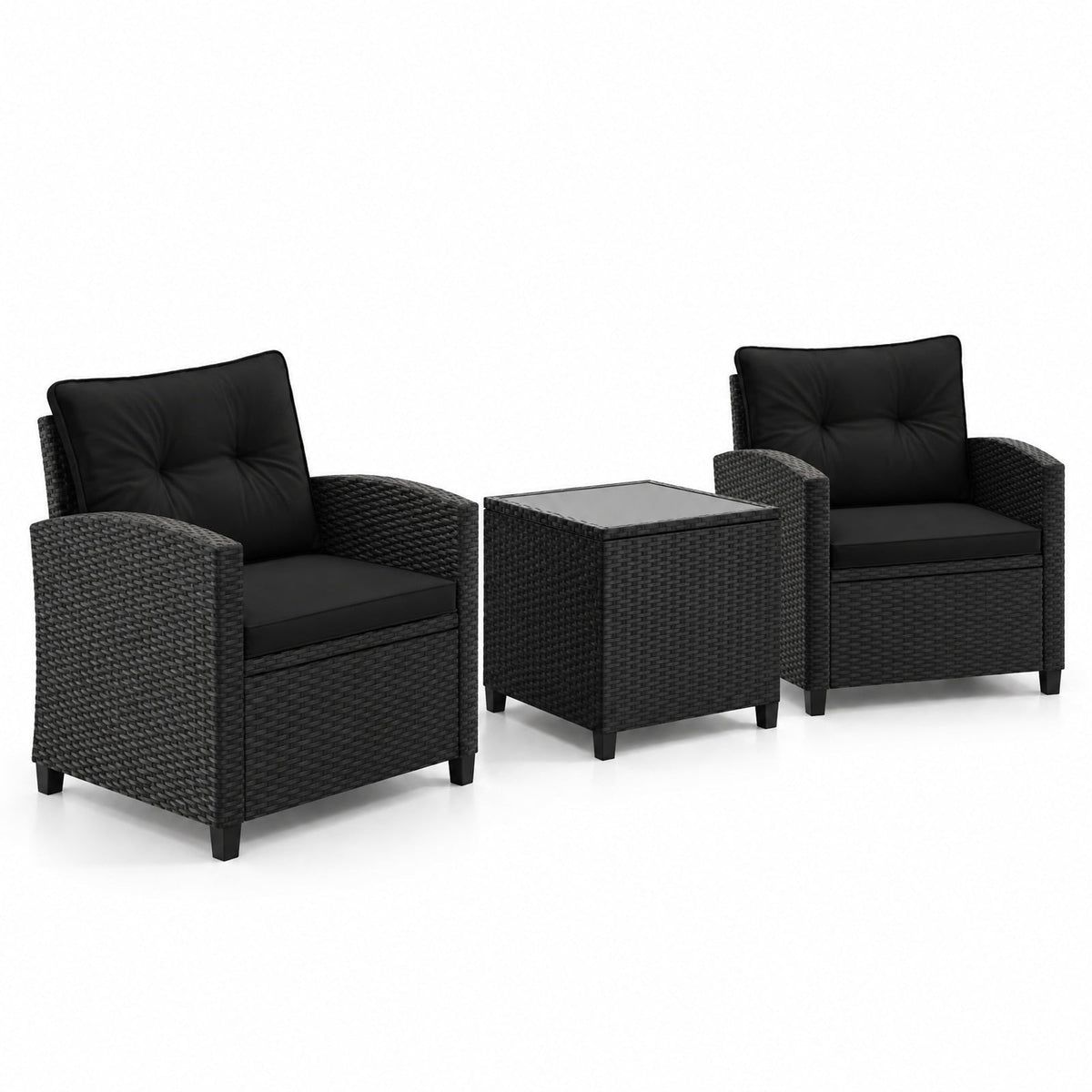 Airfind 3 Pieces Patio Furniture Set with Tempered Glass Coffee Table, 400 lbs Capacity, PE Rattan Metal Tempered Glass Polyester Sponge Frame