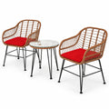 Airfind 3 Pieces Patio Rattan Bistro Set with Cushion, 170 lbs Capacity, Steel Rattan Sponge Polyester Frame, 22.5 Inch x 24 Inch x 31.5 Inch Footprint, Red