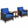 Airfind 3 Pieces Patio Rattan Furniture Set with Washable Cushion and Acacia Wood Tabletop, 360 lbs Capacity, 26 x 27.5 x 31 Footprint, Blue