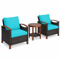 Airfind 3 Pieces Patio Rattan Furniture Set with Washable Cushion and Acacia Wood Tabletop, 360 lbs Capacity, 26 x 27.5 x 31 Footprint, Turquoise