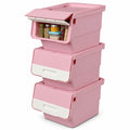 Airfind 3 Pieces Storage Bins on Wheels Stackable Plastic Boxes with Stay-Open Lid (S), 13 lbs Capacity, PP Frame, Pink