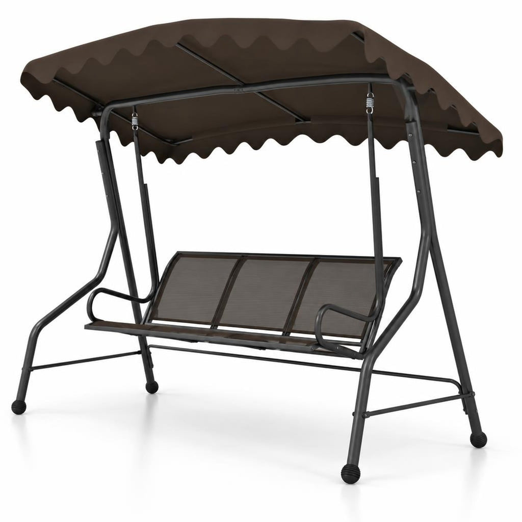 Airfind 3-Seat Outdoor Porch Canopy Swing with Adjustable Shading, 1000 lbs Capacity, Polyester Fabric Fabric Metal Frame, 88 x 59 x 76 Footprint