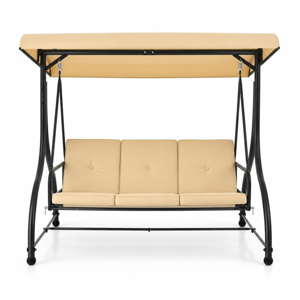 Airfind 3 Seat Outdoor Porch Swing with Adjustable Canopy, Metal Polyester Cotton Seat Height: 20 Frame, Beige