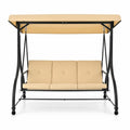 Airfind 3 Seat Outdoor Porch Swing with Adjustable Canopy, Metal Polyester Cotton Seat Height: 20 Frame, Beige