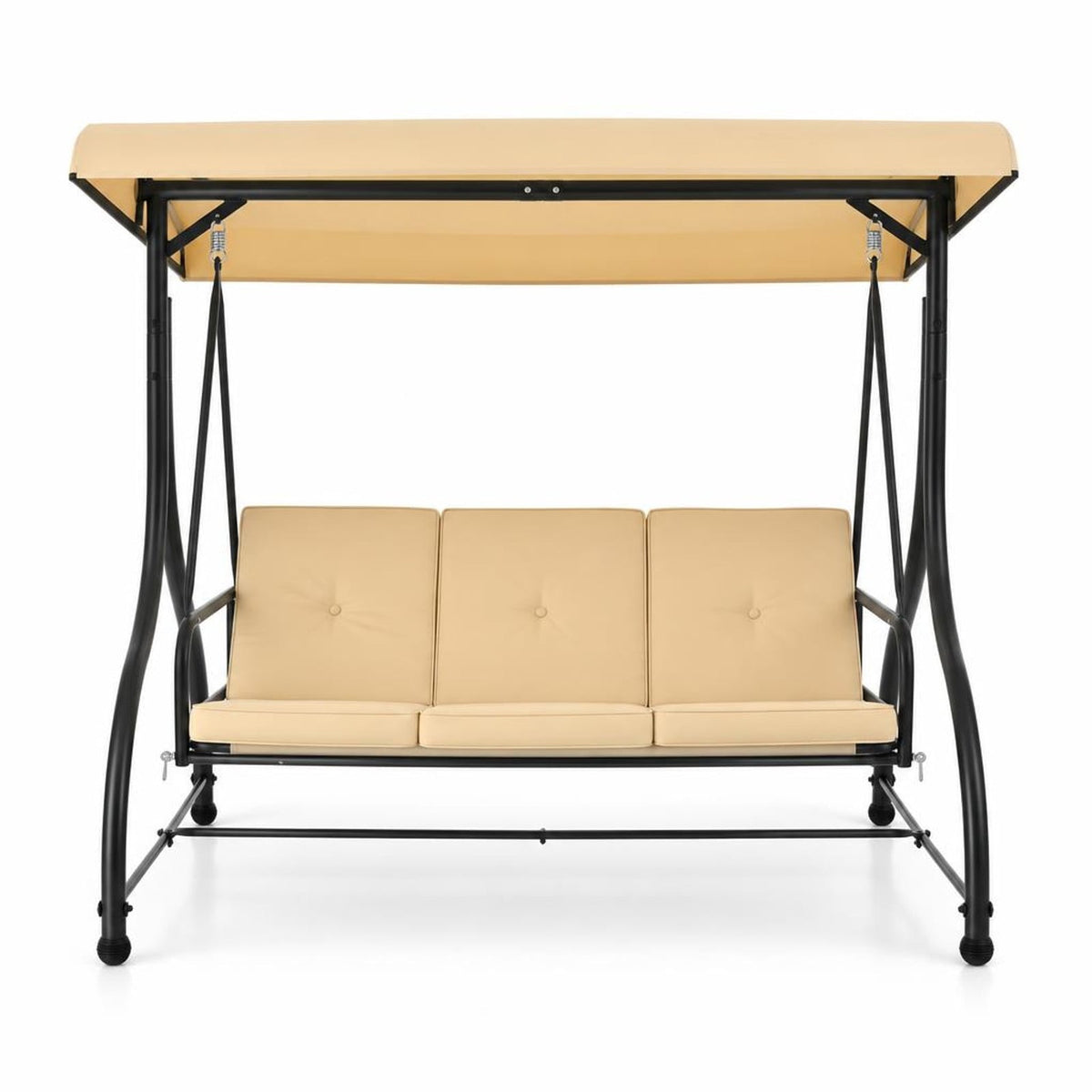 Airfind 3 Seat Outdoor Porch Swing with Adjustable Canopy, Metal Polyester Cotton Seat Height: 20 Frame, Beige