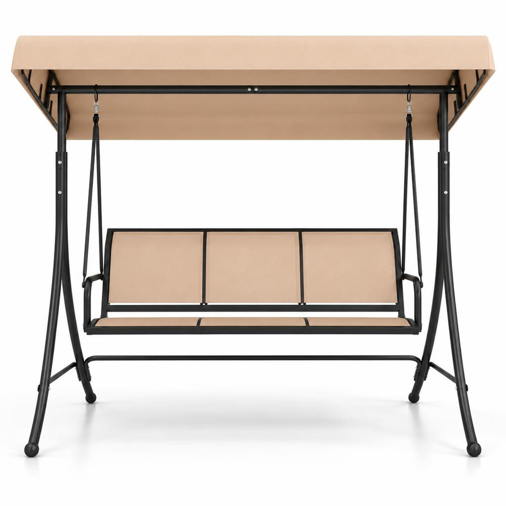 Airfind 3-Seat Patio Swing Chair with Adjustable Canopy, 800 lbs Capacity, Metal Frame, 75 Inch x 48 Inch x 67 Inch Footprint, Beige