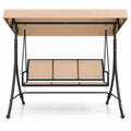Airfind 3-Seat Patio Swing Chair with Adjustable Canopy, 800 lbs Capacity, Metal Frame, 75 Inch x 48 Inch x 67 Inch Footprint, Beige
