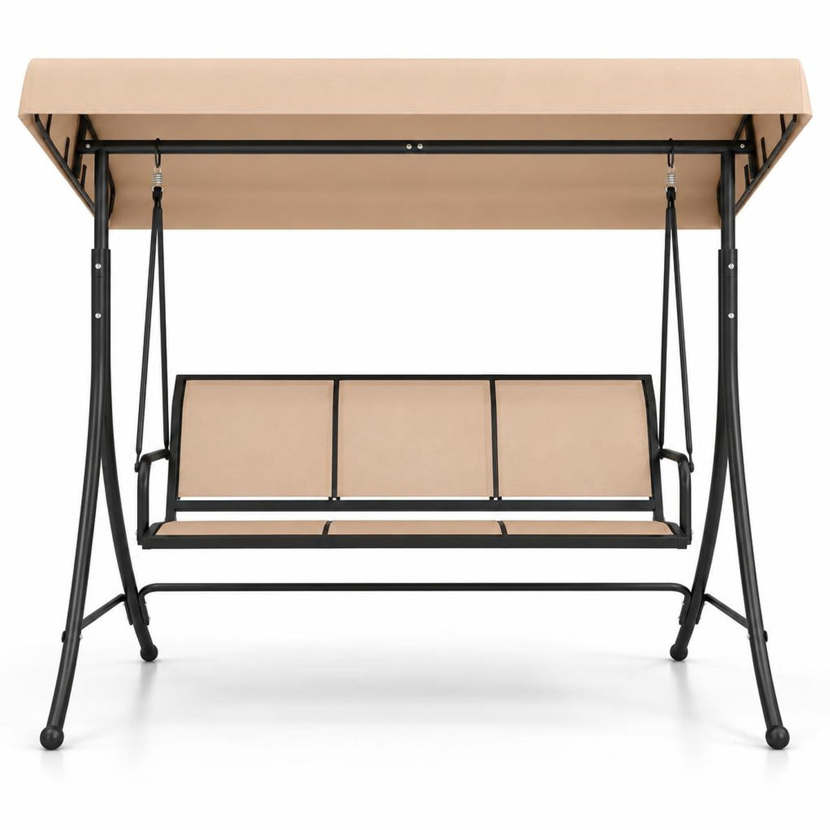 Airfind 3-Seat Patio Swing Chair with Adjustable Canopy, 800 lbs Capacity, Metal Frame, 75 Inch x 48 Inch x 67 Inch Footprint, Beige