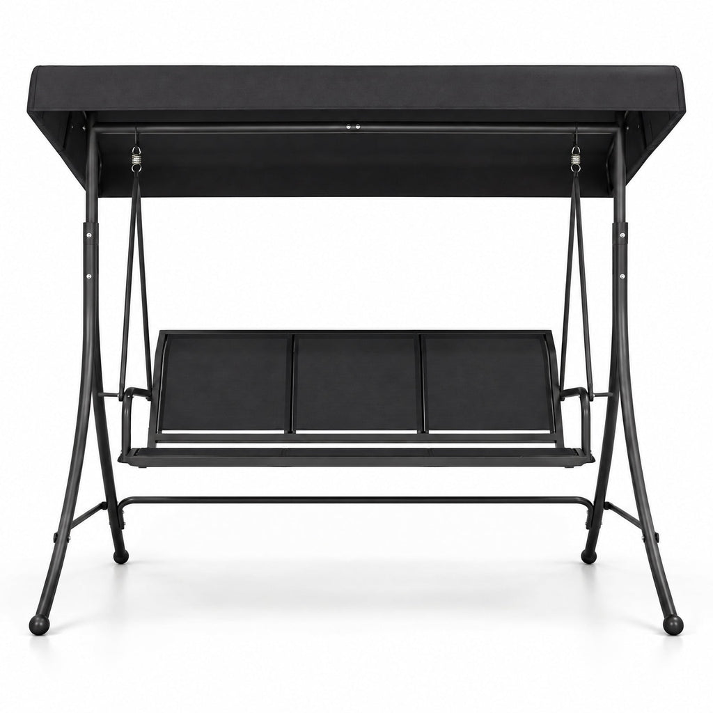 Airfind 3-Seat Patio Swing Chair with Adjustable Canopy, 800 lbs Capacity, Metal Frame, 75 Inch x 48 Inch x 67 Inch Footprint, Black