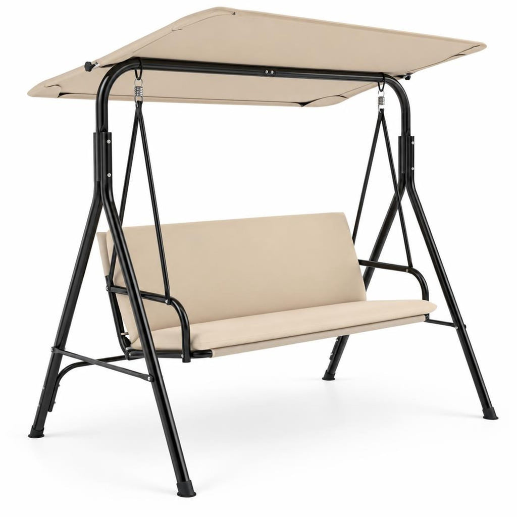 Airfind 3-Seat Patio Swing Chair with Adjustable Canopy and Removable Cushion, 800 lbs Capacity, Metal Polyester Fabric Sponge Mesh Fabric Frame