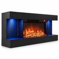 Airfind 3-Sided Black Wall Mount Electric WiFi Fireplace with Floating Mantel and 12 Flame Ambient-32 inches, Metal Tempered Glass Frame, Black