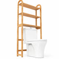 Airfind 3-Tier Bamboo Bathroom Floor Organizer with 5-Position Shelves and 3 Hooks, 132 lbs Capacity, Bamboo Frame, Natural